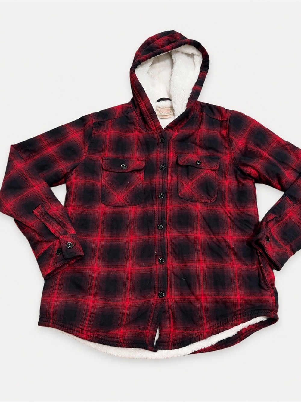 Boston Traders Red & Black Plaid Hooded Sherpa Jacket 19” PTP